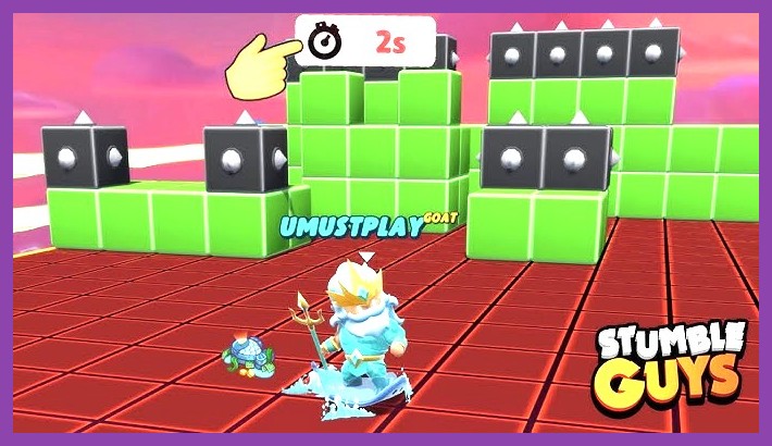 Stumble Guys characters jumping over red laser blocks in Block Dash