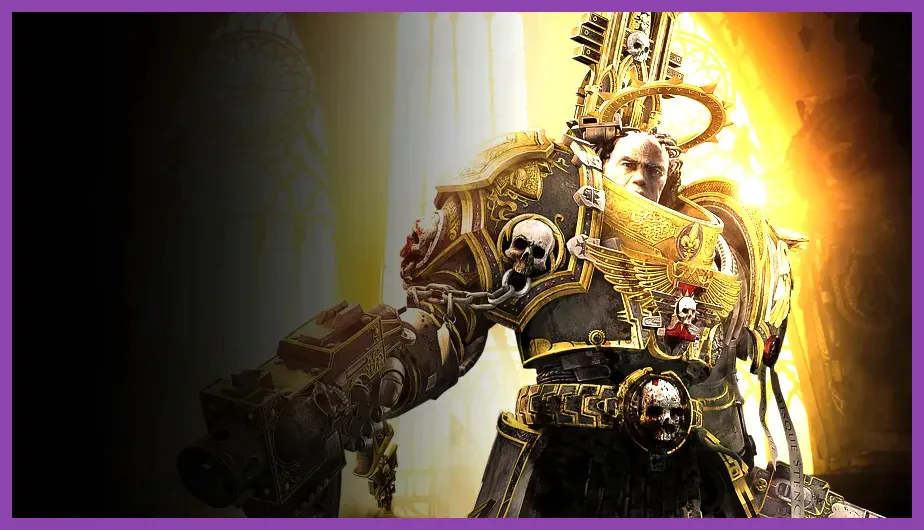Crusader fighting Chaos forces in a Warhammer 40000 Inquisitor Martyr mission