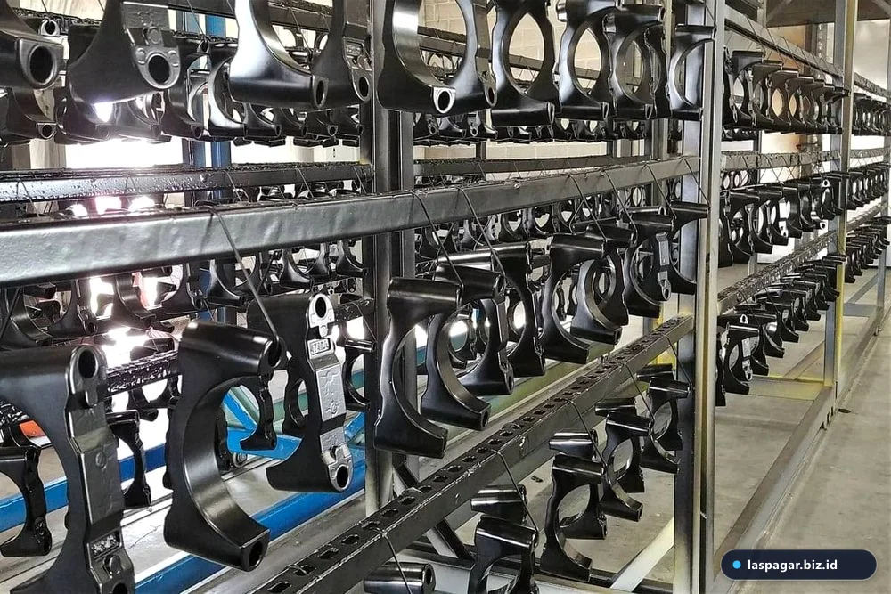 Finishing cat powder coating anti karat untuk rak pot besi sudut