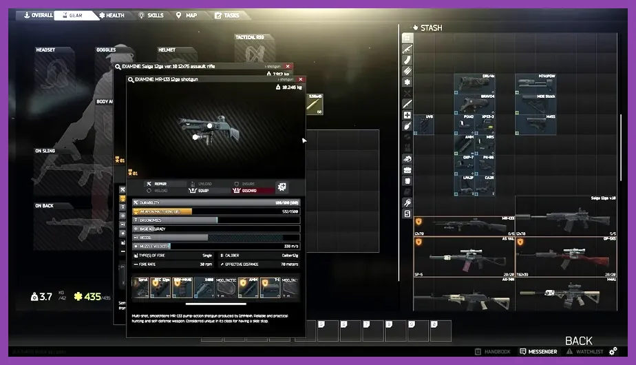 Detailed weapon inspection and ammunition stats in Escape From Tarkov inventory