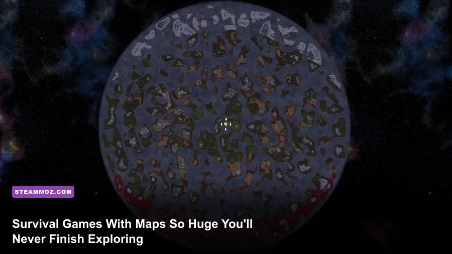 Sprawling procedurally generated survival game map with multiple biomes