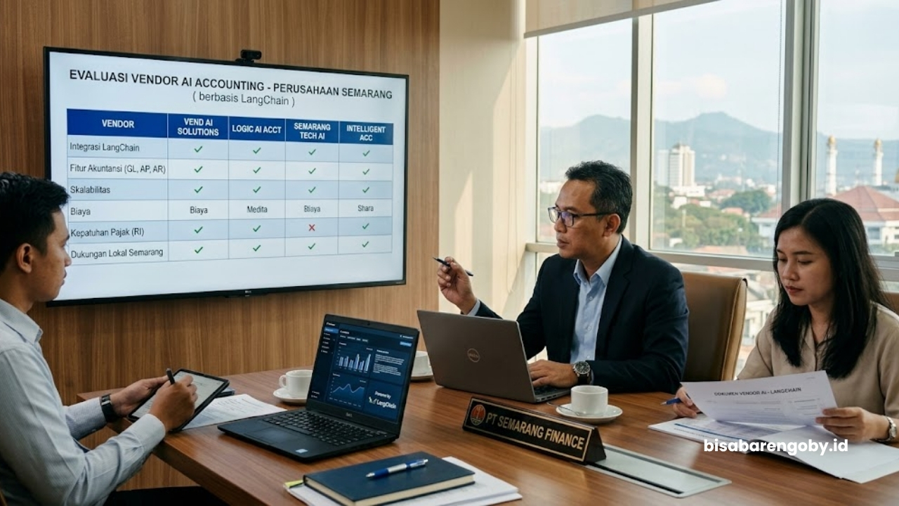 Manajer keuangan mengevaluasi vendor AI Accounting untuk perusahaan di Semarang berbasis LangChain