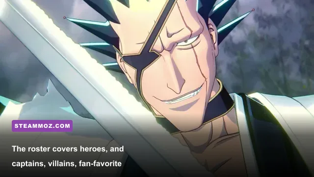 Playable BLEACH Rebirth of Souls characters including Kenpachi, Rukia, and Aizen