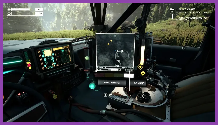 Player inserting a glowing ARC Anchor into the ARC Device inside the station wagon