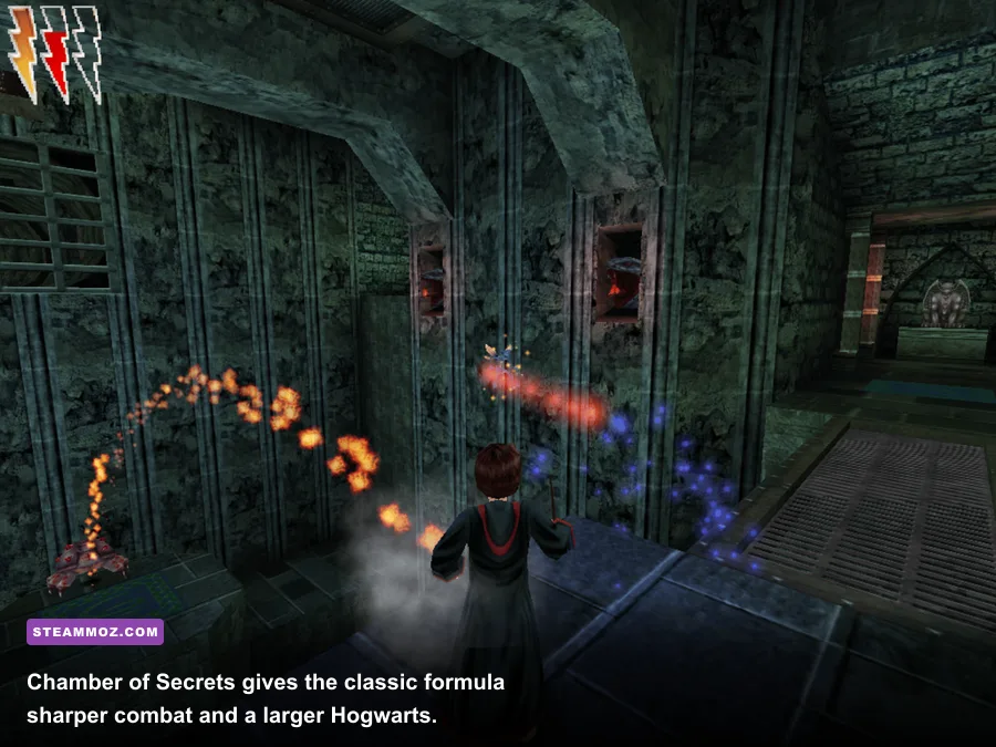 Harry Potter casting spells in Harry Potter and the Chamber of Secrets PC