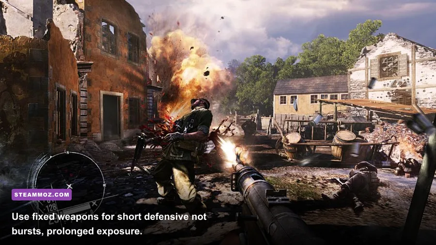Enemy Front player using an MG42 position to defend against German soldiers