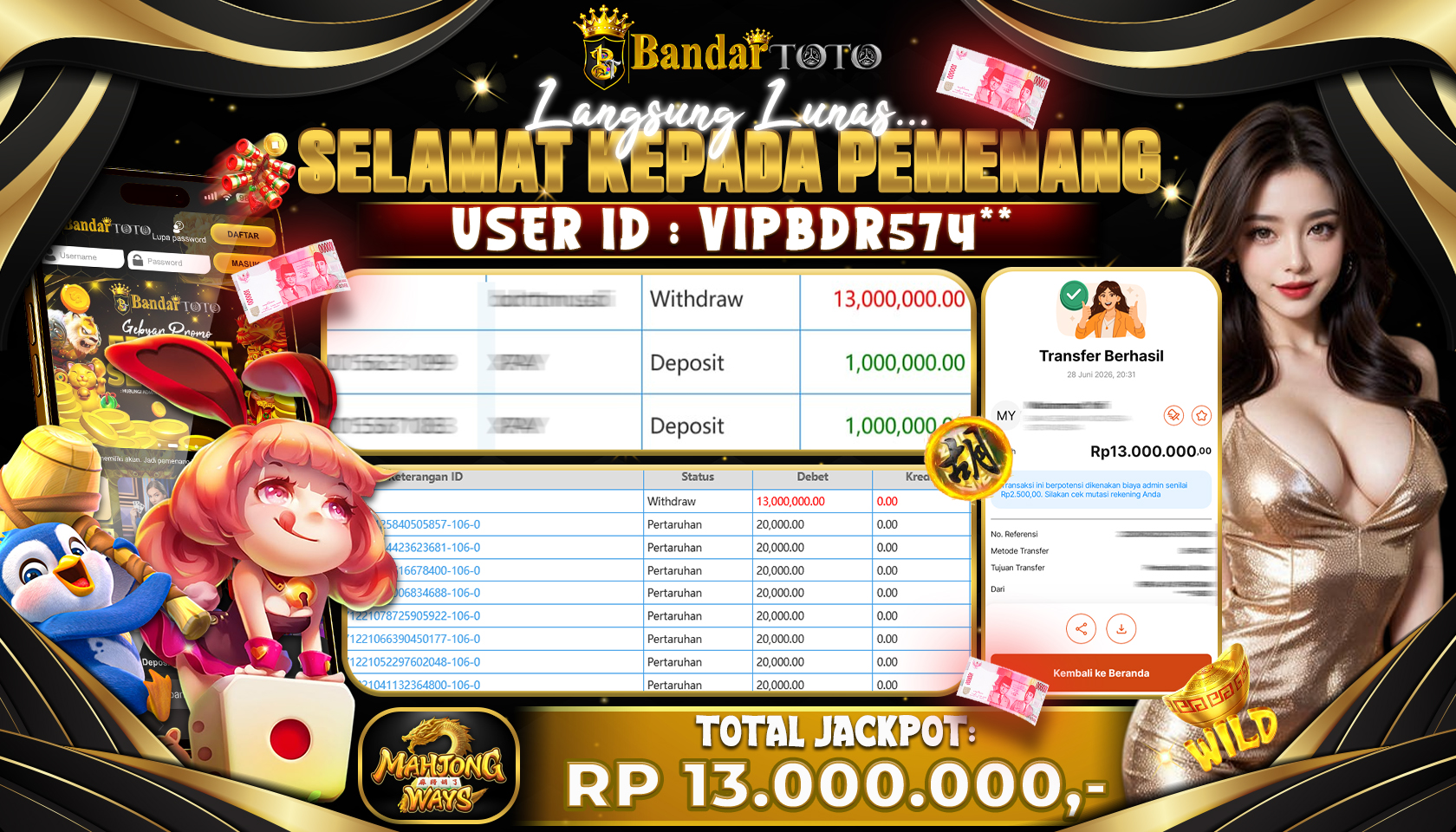 BANDARTOTO JACKPOT PG-MAHJONG WAYS 13 JUTA DIBAYAR LUNAS,-