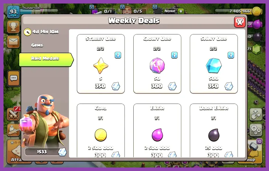 Clash of Clans Trader shop offering ores for Raid Medals