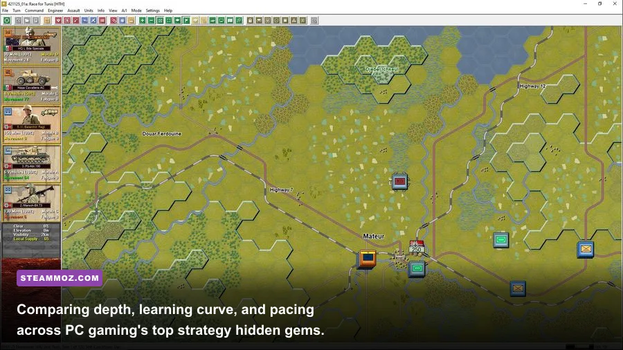 Tactical interface displaying complex strategic decision metrics on PC