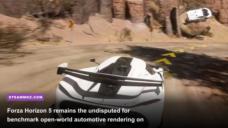 Koenigsegg Jesko tearing down a sunlit Mexican desert road in Forza Horizon 5