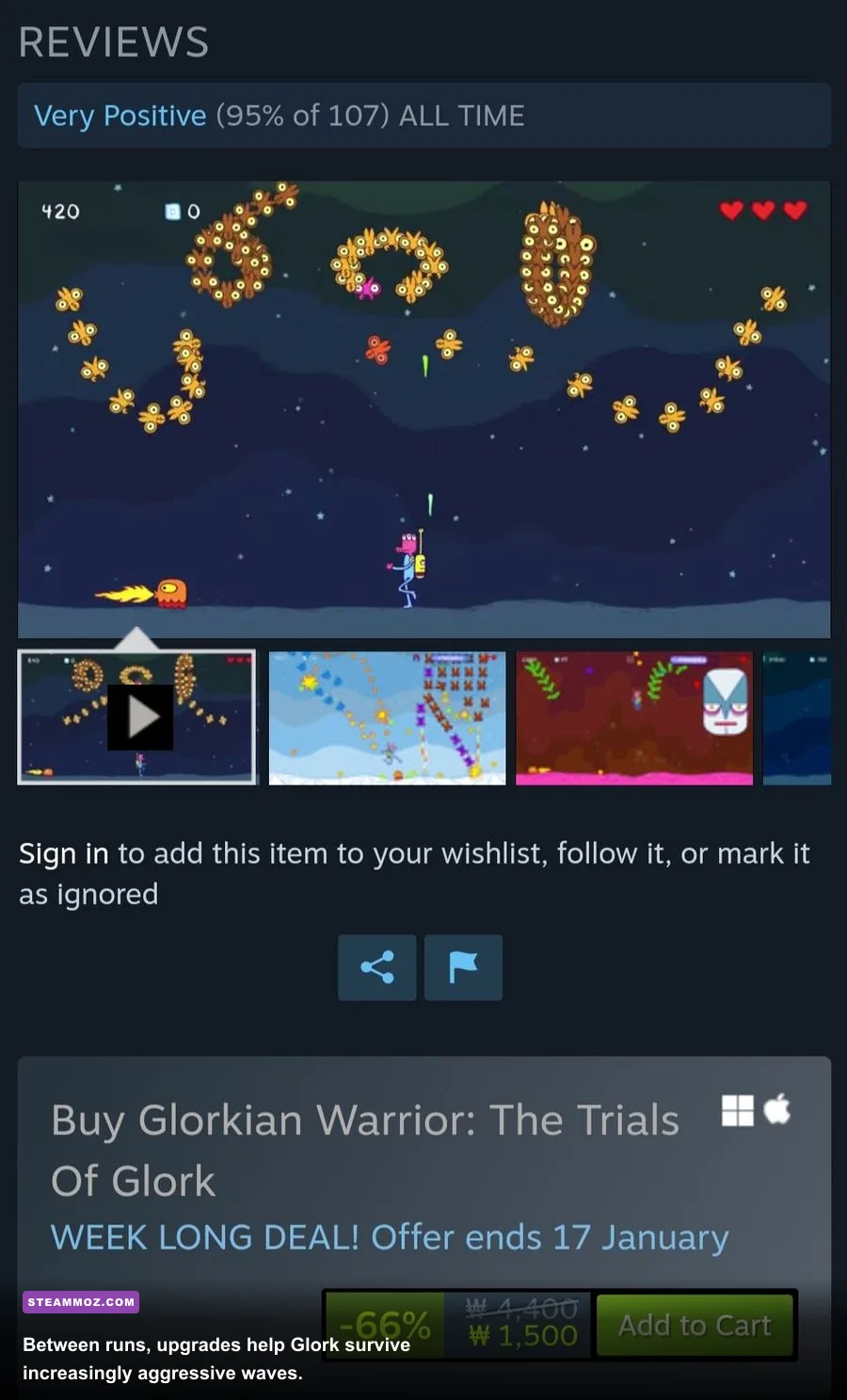 Glorkian Warrior The Trials of Glork upgrade and weapon selection screen