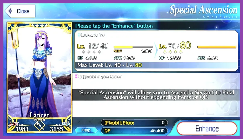 FGO character management interface