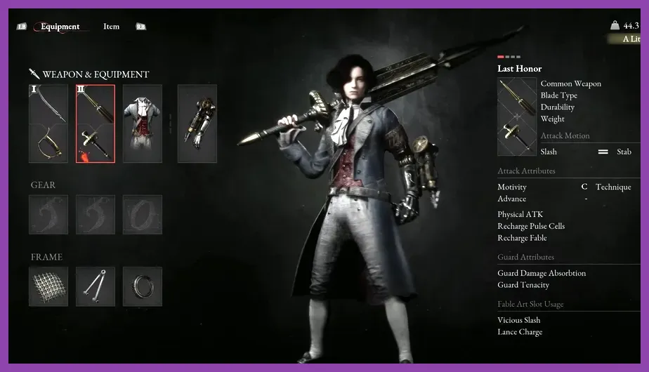 Lies of P weapon assembly screen