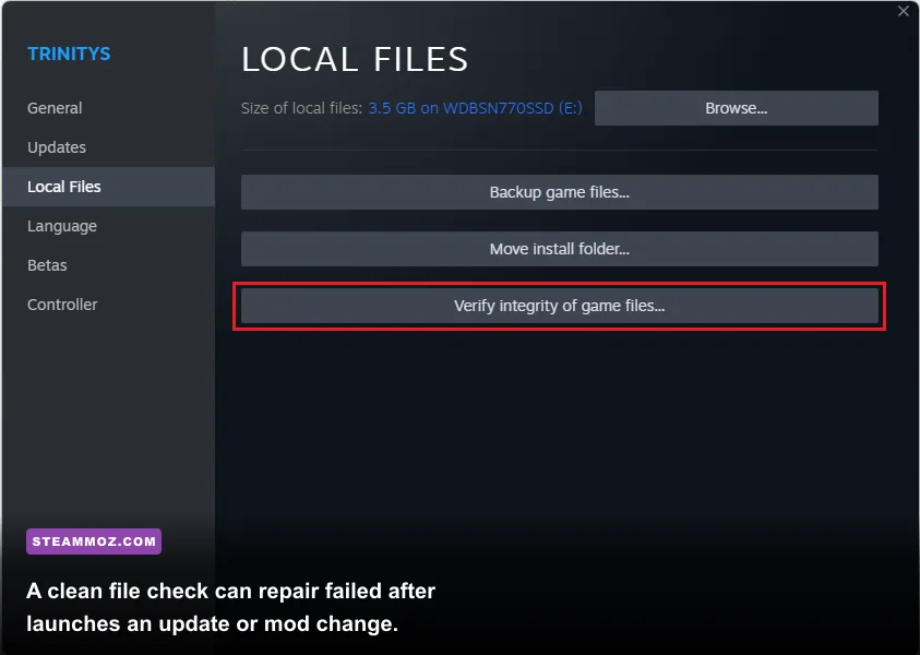 Steam game properties window used to verify Bus Simulator 16 files