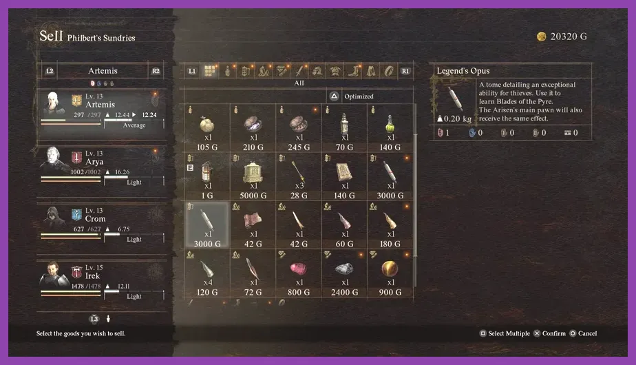 Dragon's Dogma 2 player selling loot to town merchant