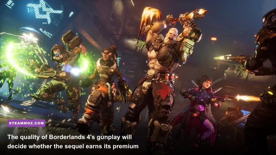 Borderlands 4 gameplay screenshot showing first person combat and enemies