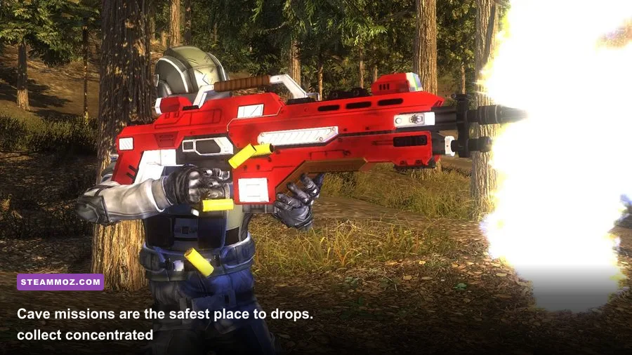Earth Defense Force 5 underground cave battlefield with weapon and armor drops