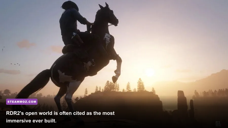 Arthur Morgan riding through a sunset in Red Dead Redemption 2