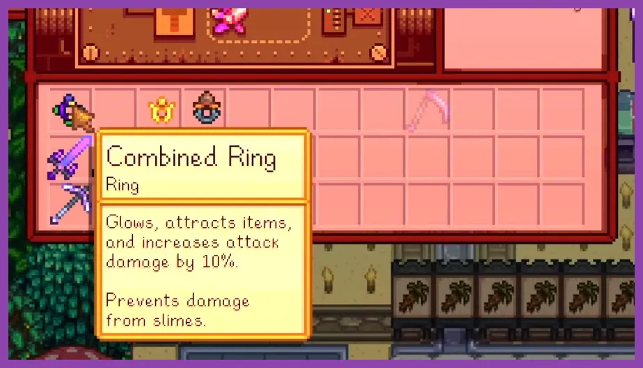 Stardew Valley rings menu showing defensive equipment