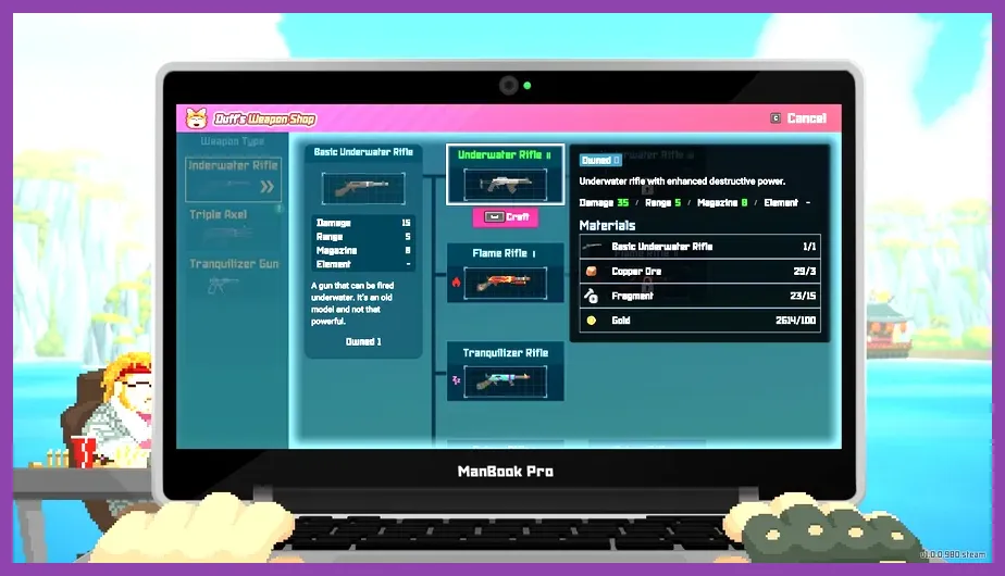 Upgrading weapons at the DUA app in Dave the Diver