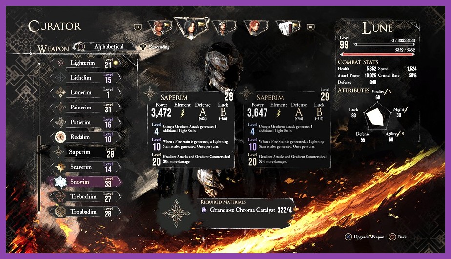 Expedition camp forge interface for crafting mythic and legendary gear