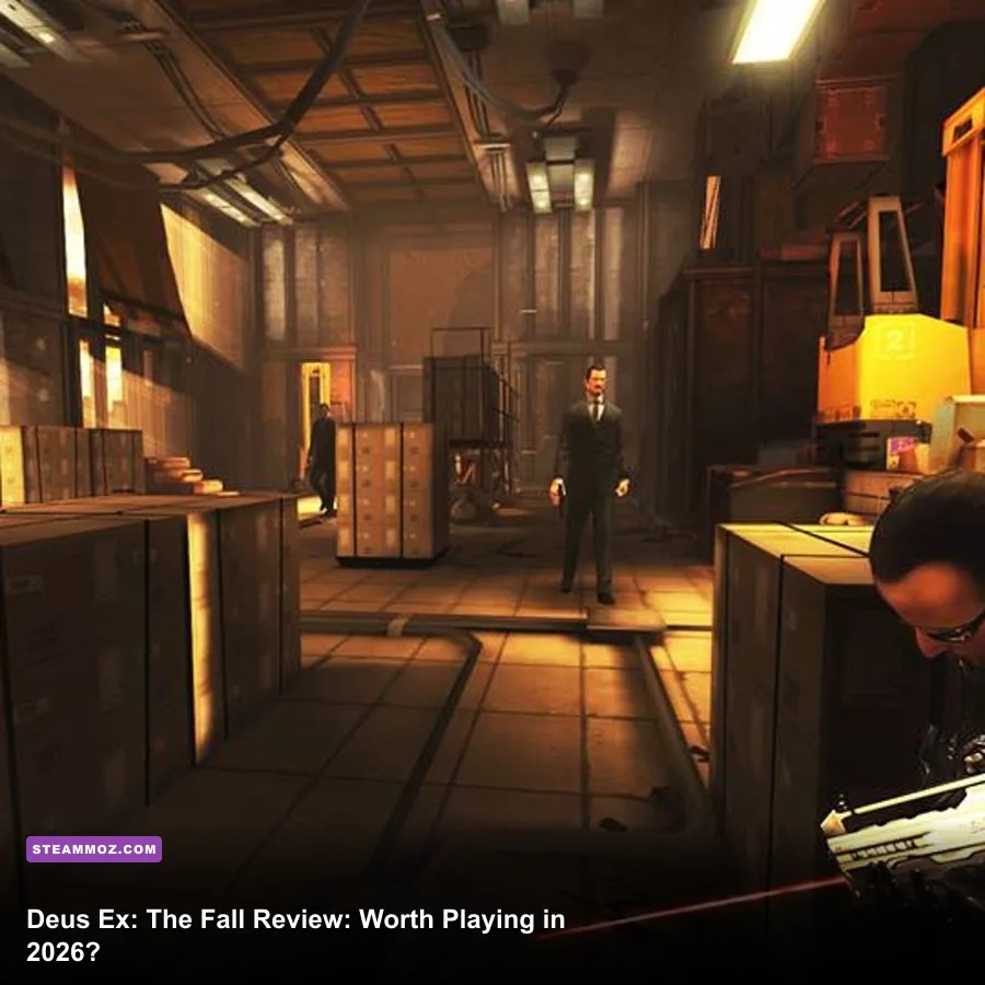 Ben Saxon standing in a neon-lit area in Deus Ex The Fall