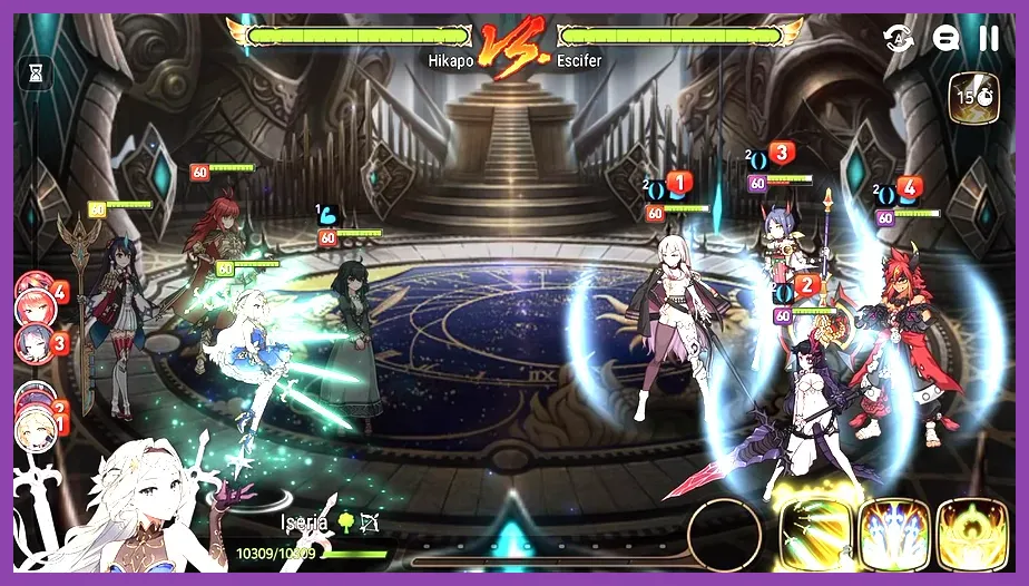 Tamarinne and Iseria combo in Epic Seven PvE boss fight