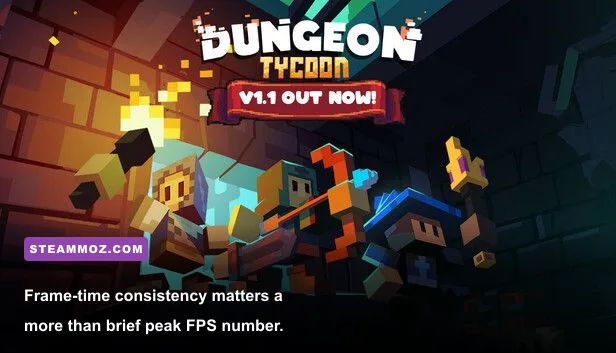 Dungeon Tycoon running with a performance overlay showing stable frame rate and frame times