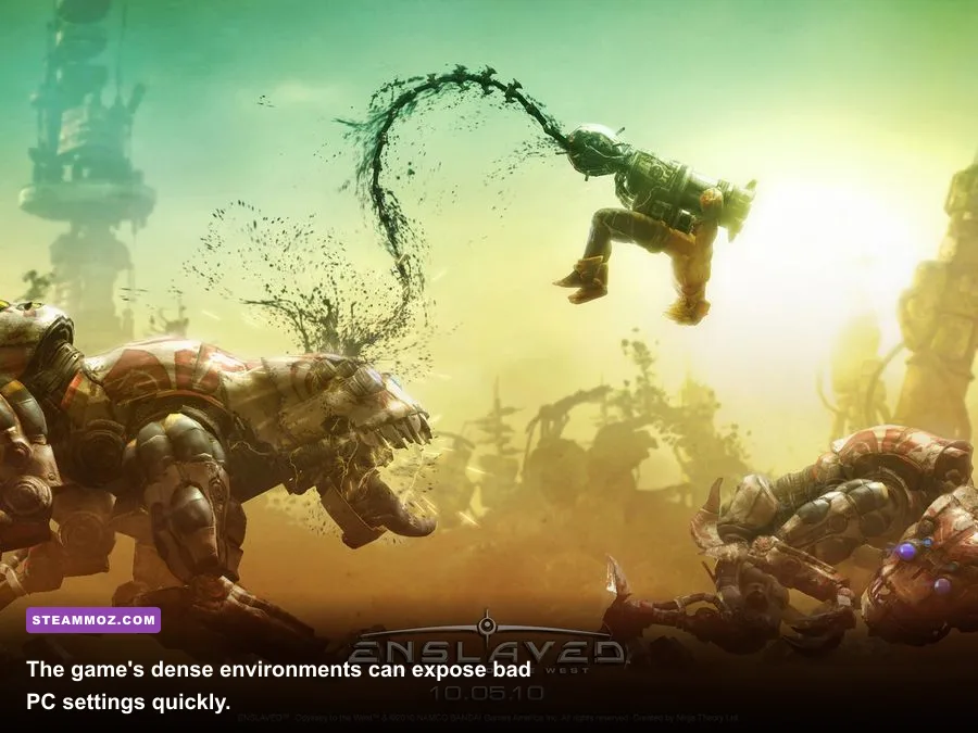 Trip and Monkey moving through the jungle in ENslaved Odyssey to the West