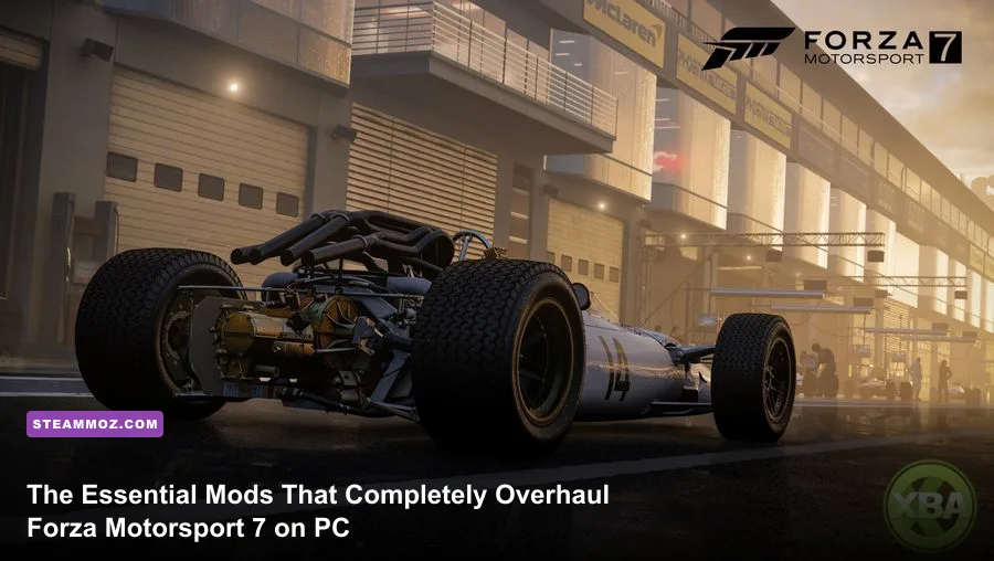 High performance GT race cars competing on a rain-slicked circuit in Forza Motorsport 7 on PC
