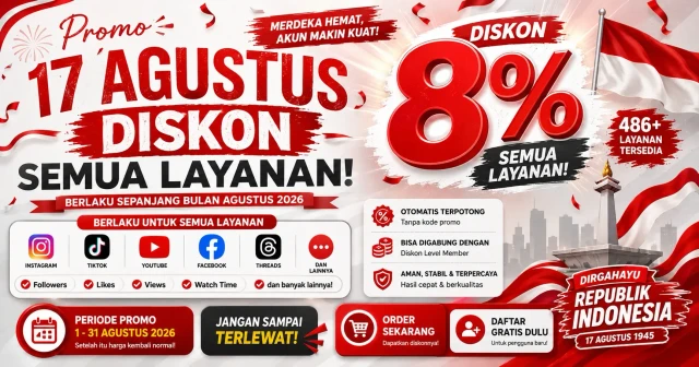 Promo 17 Agustus diskon 8% semua layanan SMMPanelMu
