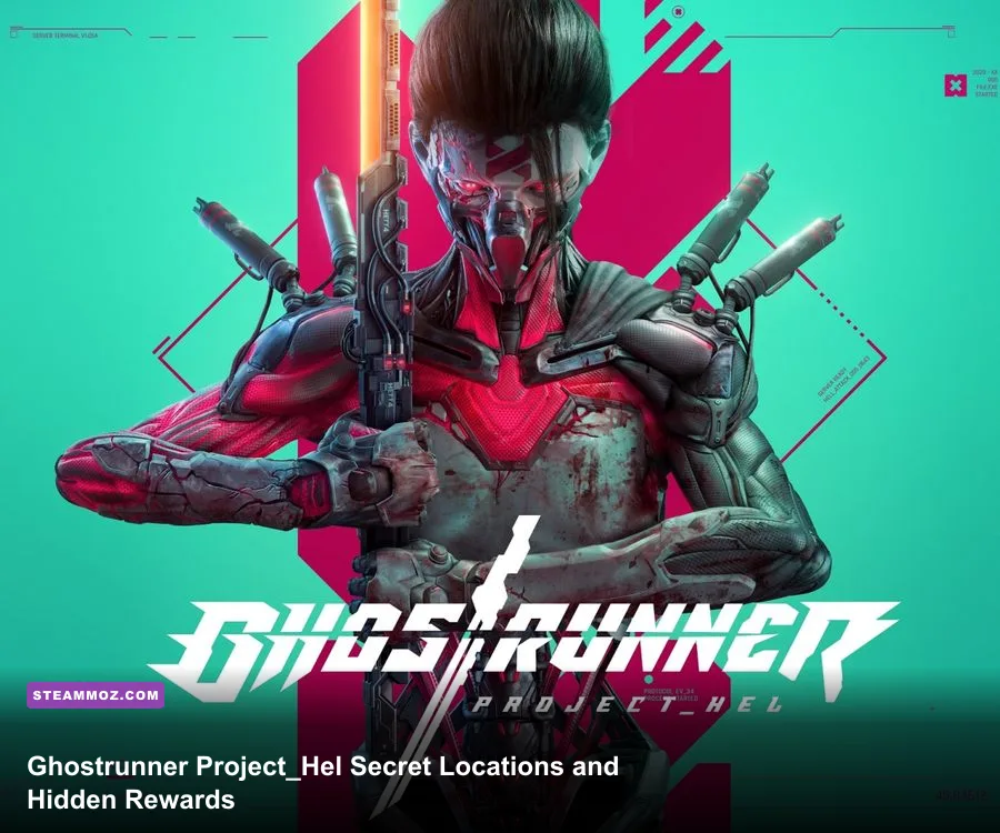 Project_Hel fighting through a neon cyberpunk tower in Ghostrunner