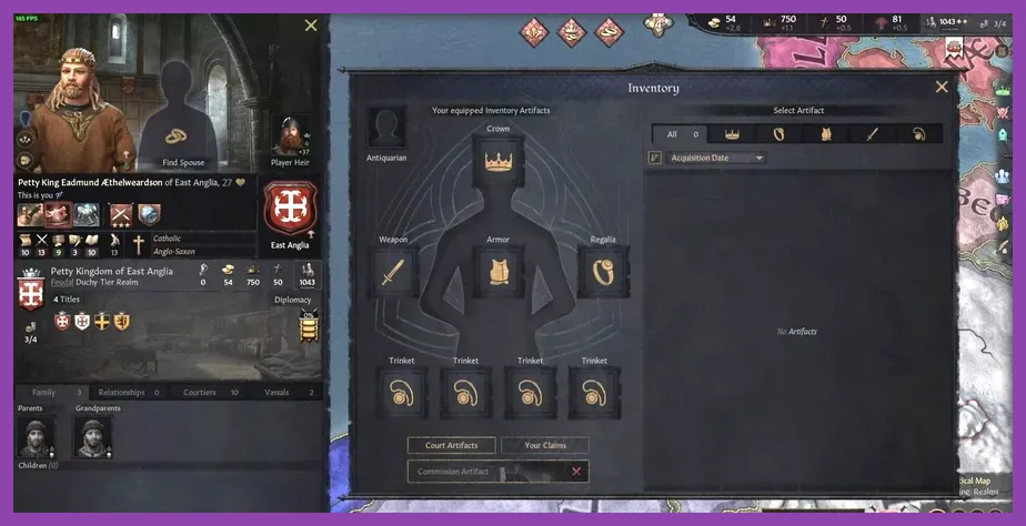 Crusader Kings 3 character inventory screen showing equipped armor