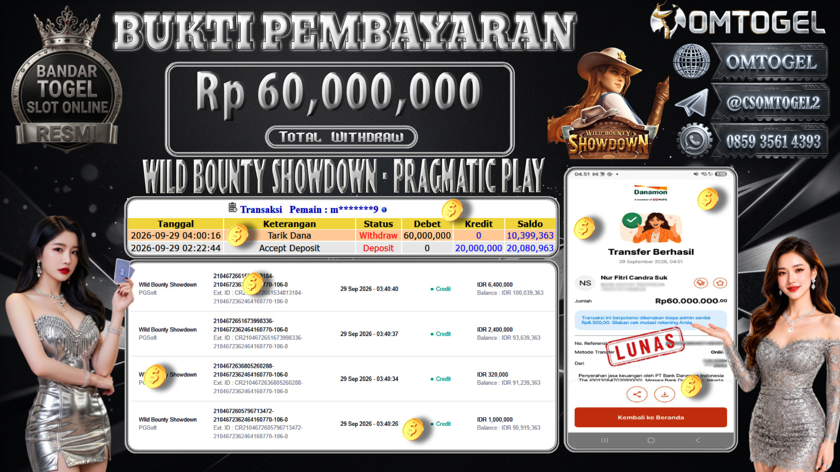 OMTOGEL JACKPOT PRAGMATIC PLAY WILD BOUNTY SHOWDOWN Rp.60,000,000,- DIBAYAR LUNAS