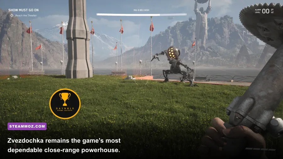 Atomic Heart Zvezdochka axe attacking a robot