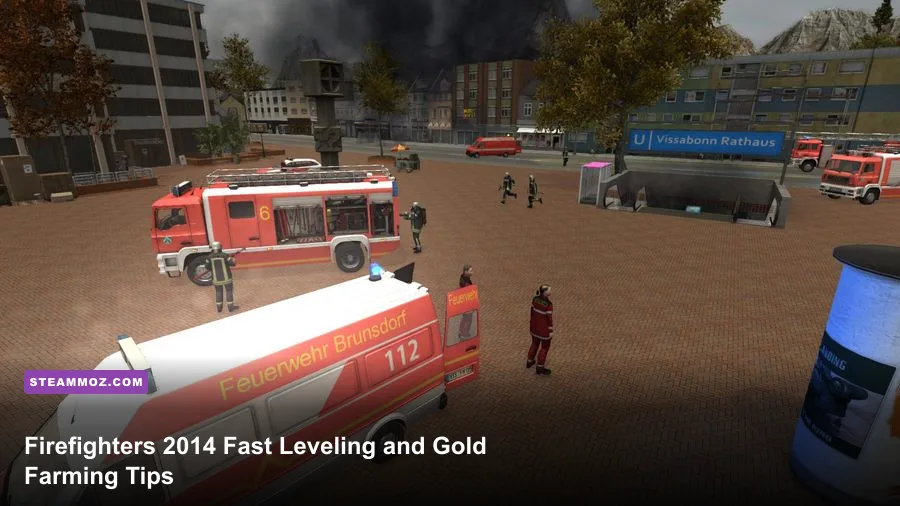 Firefighters 2014 The Simulation Game fire engine responding to a city emergency