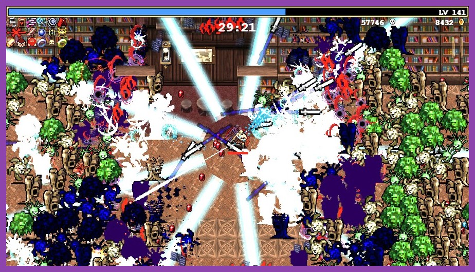 Vampire Survivors gameplay showing thousands of monsters on screen