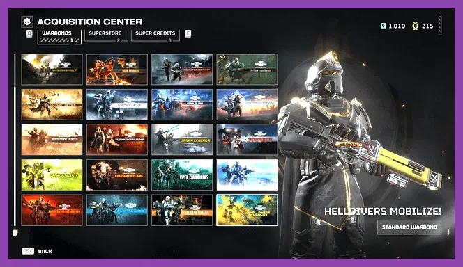 Helldivers 2 base Helldivers Mobilize Warbond reward progression tree