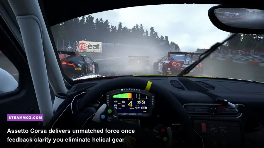 Assetto Corsa cockpit view driving a GT3 car on a laser-scanned track
