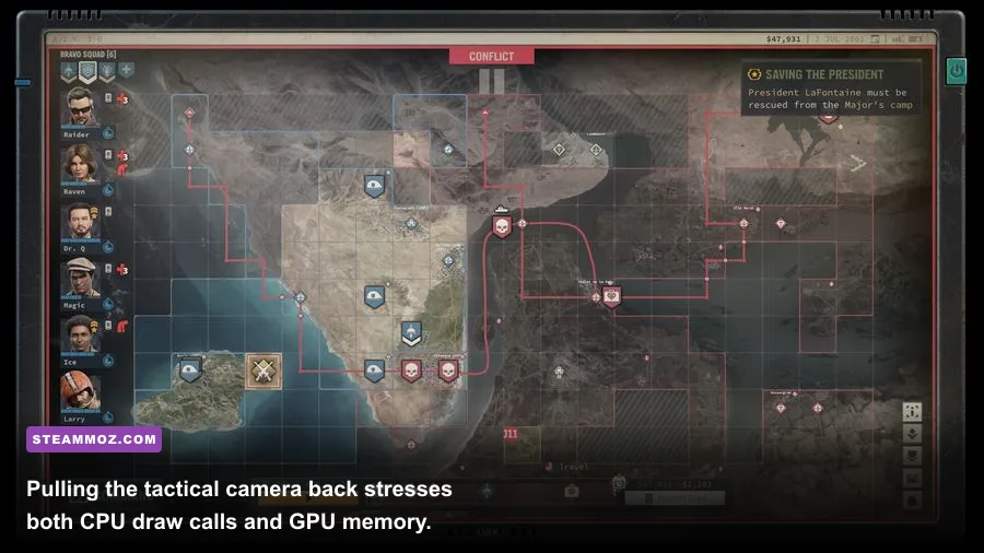 High angle overhead camera view in Jagged Alliance 3 sector H8