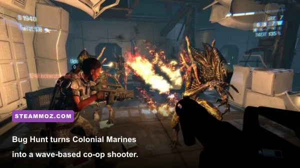 Aliens Colonial Marines Bug Hunt DLC combat inside a Weyland-Yutani facility