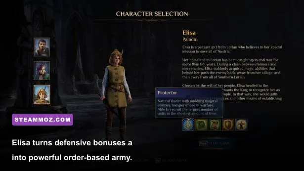 Elisa leading troops during a magical battle in King's Bounty II