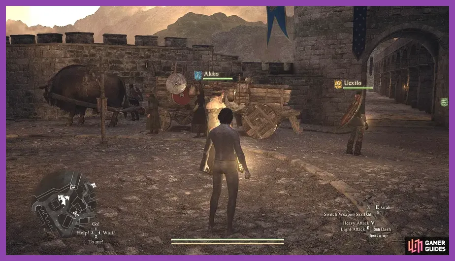 An Oxcart waiting at the Vernworth city gate station in Dragon's Dogma 2