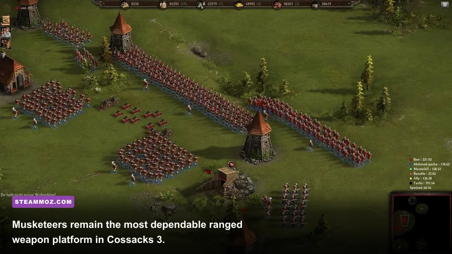Cossacks 3 musketeers firing a coordinated volley in formation