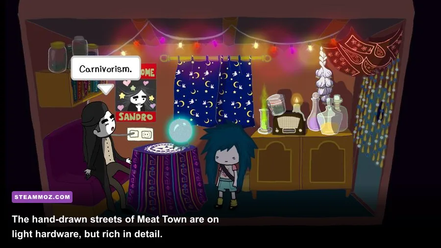 Agatha Knife Meat Town hand-drawn game scene