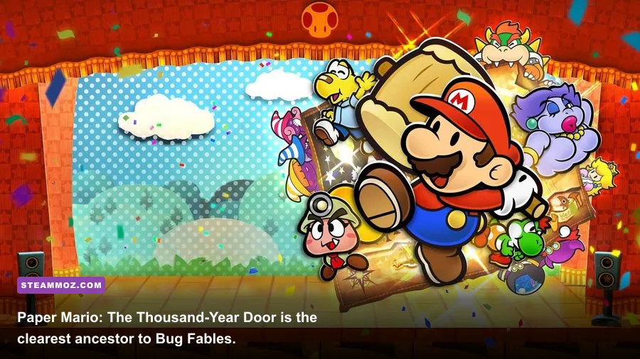 Paper Mario The Thousand-Year Door remake battle taking place on a theater stage