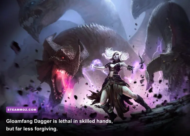 ELF rogue wielding Gloamfang Dagger against a large boss
