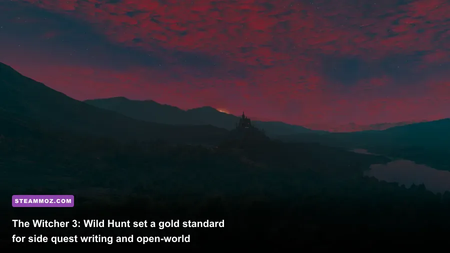 Geralt overlooking the sun-drenched vineyards of Toussaint in The Witcher 3