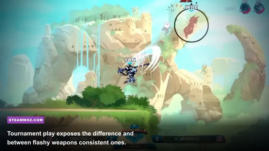 Professional Brawlhalla players competing in an esports tournament