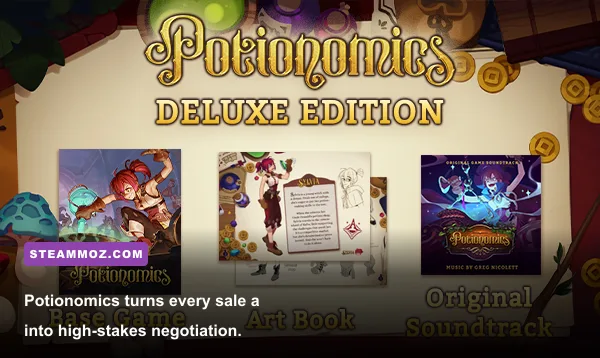 Potionomics potion shop negotiation with Sylvia and fantasy customers